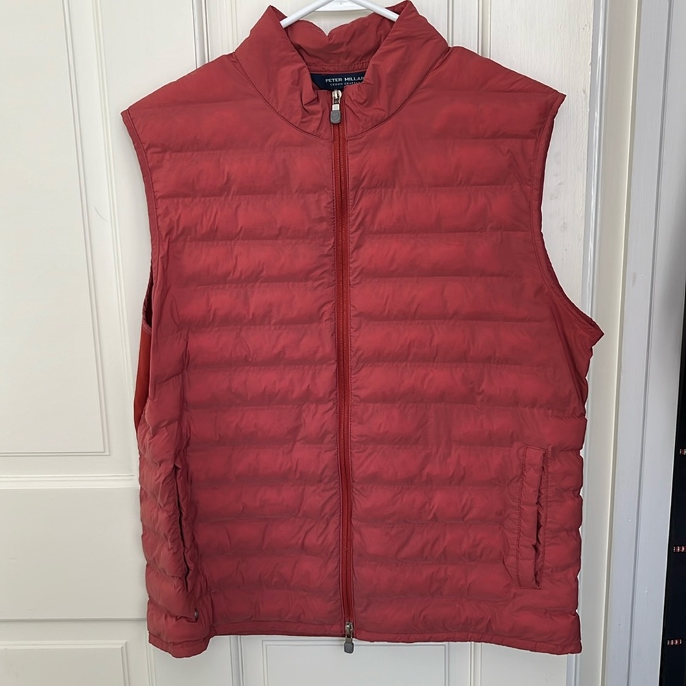 Peter Millar Golf Stitchless Baffle Vest Mens Size Large Orange Spice